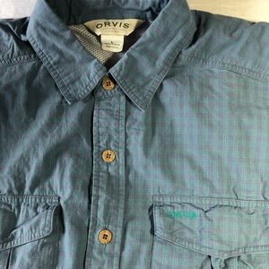 Orvis Mens Angler Shirt Large Blue Plaid